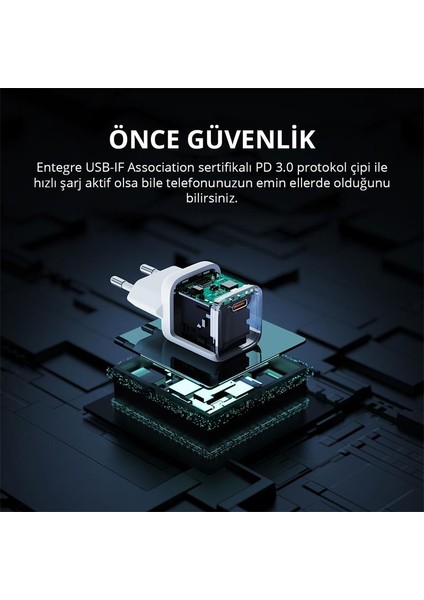 Aukey PA-B1T-WH 20W Omnia Iı Mini Gan Pd Qc 3.0 Type C Hızlı Şarj Adaptörü fiyatları