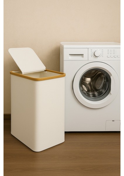 Doğal Bambu Çerçeveli Katlanabilir Kirli Sepeti – Kapaklı Krem Kumaş Çamaşır Sepeti Bej BR-6707 fiyatları