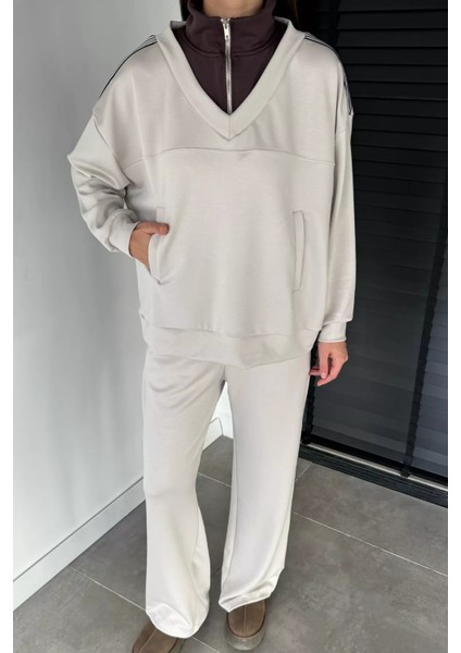 Kadın Dik Yaka Yarım Fermuarlı Sweat Bel Lastikli Palazzo Pantolon Ikili Takım P-00018947 fiyatları