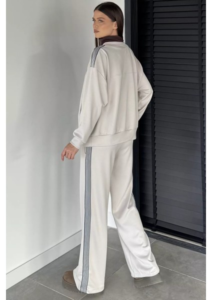Kadın Dik Yaka Yarım Fermuarlı Sweat Bel Lastikli Palazzo Pantolon Ikili Takım P-00018947 fırsatları