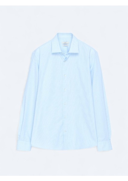 Açık Mavi Regular Fit Dokuma Klasik Pamuk Karışımlı Gömlek