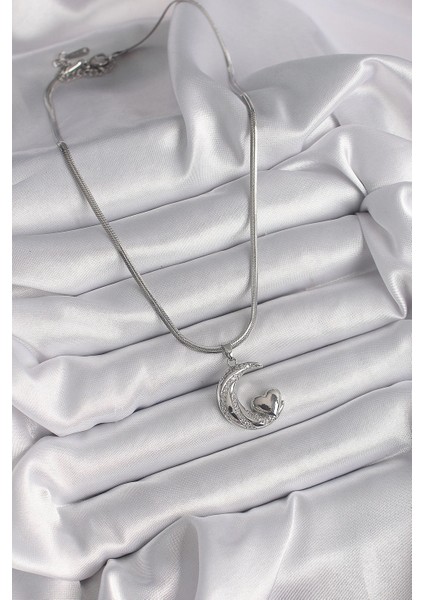Bfs 316L Çelik Gümüş Renk Italyan Zincir Zirkon Taşlı Halil Figür Kalp Detay Kadın Kolye fiyatları
