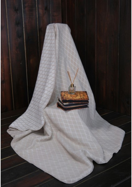 Vincent Çift Taraflı Pamuklu Battaniye Çift Kişilik Krem 200X220 cm