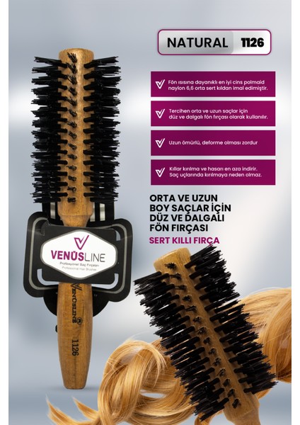 Venüsline 1126 Sert Kıllı Orta ve Uzun Boy Saçlar Için Düz ve Dalgalı Fön Fırçası