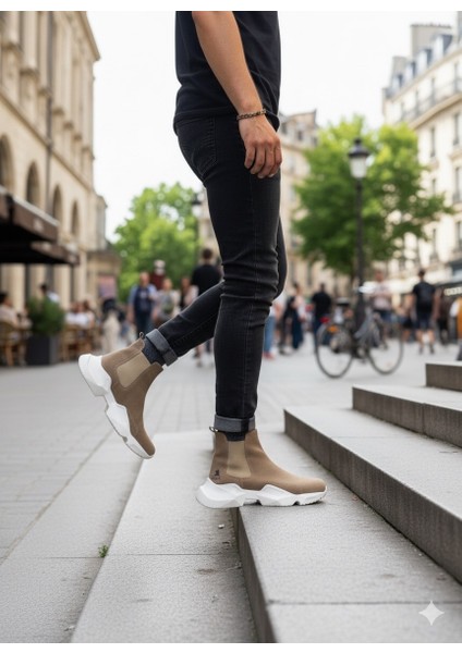 BA0444 Bağcıksız Rahat Yüksek Taban Vizon Erkek Spor Yarım Bilek Bot indirimleri