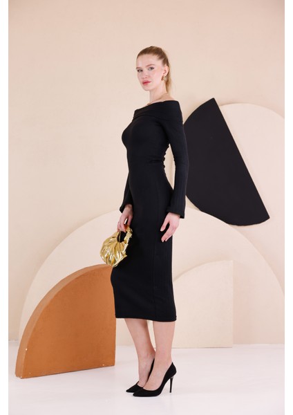 Madonna Yaka Dar Kalıp Uzun Kollu Elbise indirimleri