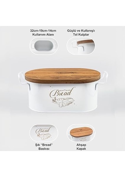 Metal Ahşap Kapaklı Tel Kulplu Metal Ekmeklik (Bread Baskılı) LN1293B indirimleri