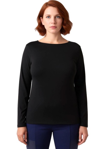 Kadın Pamuklu Esnek Örme Kayık Yaka Uzun Kollu Bluz Kaliteli Şık Rahat Modern Zarif Günlük modelleri