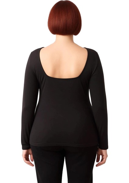 Kadın Pamuklu Esnek Örme Kayık Yaka Uzun Kollu Bluz Kaliteli Şık Rahat Modern Zarif Günlük fırsatları