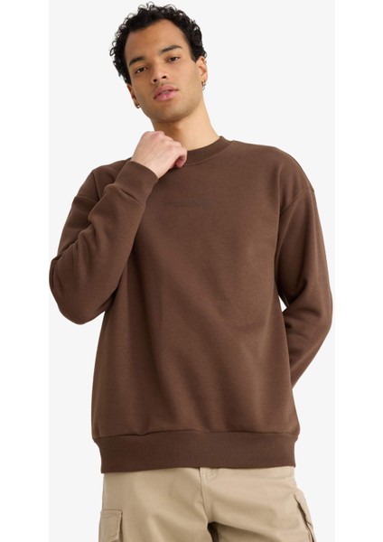 Boxy Fit Bisiklet Yaka İçiğ Yumuşak Tüylü Baskılı Sweatshirt X8282AZ25AU modelleri