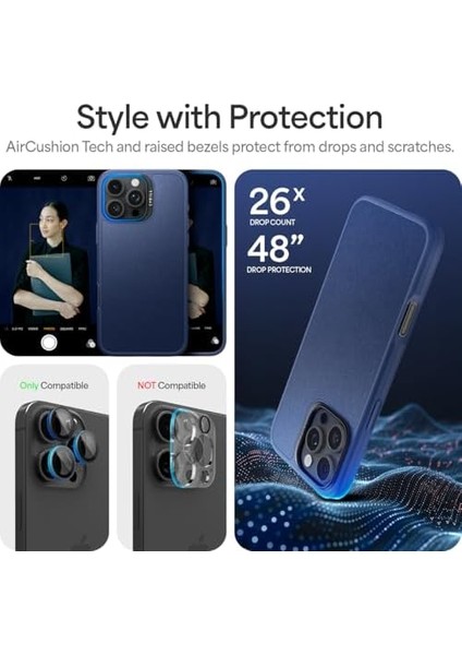 Ciel By 16 Pro Max ile Uyumlu Magsafe Kılıf Kajuk Mag Hava Kanalı Teknolojisi Askeri Sınıf Koruma Navy Vegan Deri Kapak - ACS08399 modelleri