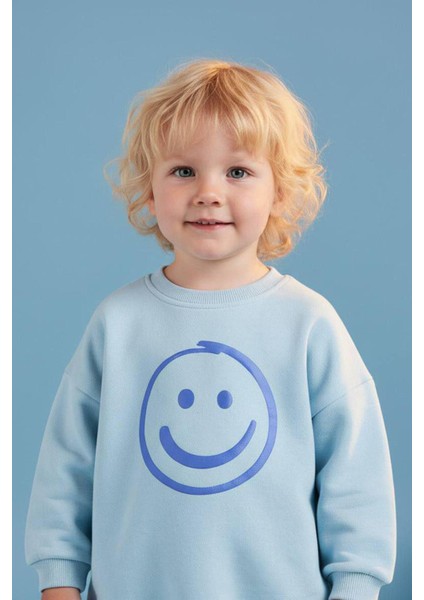 Gülenyüz Emoji Desenli Erkek Çocuk 2 li takım - Açık Mavi modelleri