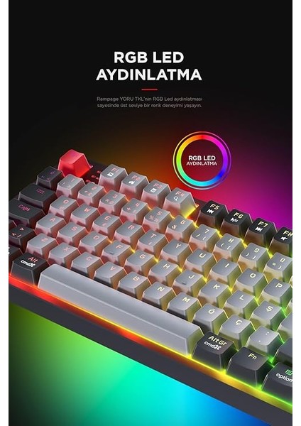 Yoru Tkl Type-C Outemu Rgb Red Swich Mekanik Oyuncu Klavyesi- Gri/siyah modelleri