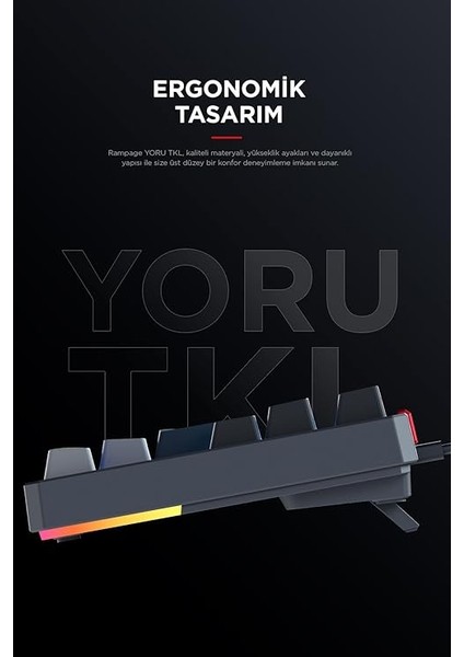 Yoru Tkl Type-C Outemu Rgb Red Swich Mekanik Oyuncu Klavyesi- Gri/siyah indirimleri