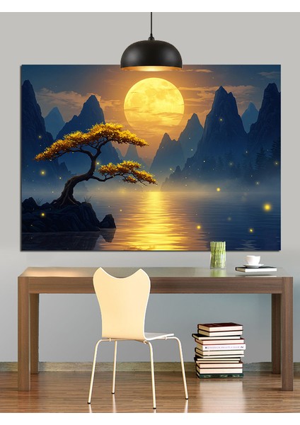 Dolunayda Denize Yansıyan Ağaçlar Dekoratif Kanvas - Mdf Ahşap Tablo modelleri