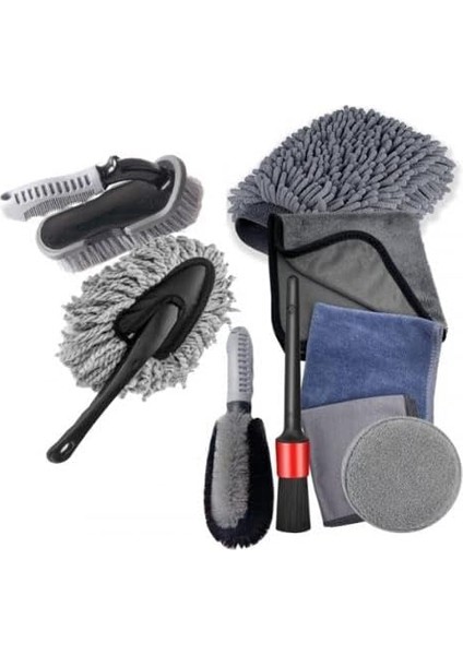 Profesyonel Mikrofiber 9 Parça Araç Temizleme Seti Araç Lastik Torpido Jant Yıkama Seti Araç Fırca Seti