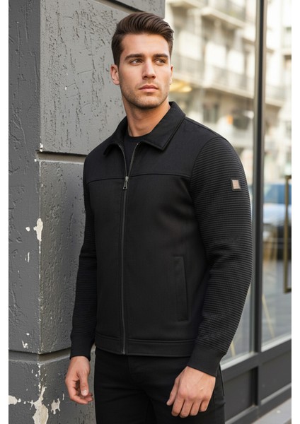 Erkek Kol Örme Süet Ceket