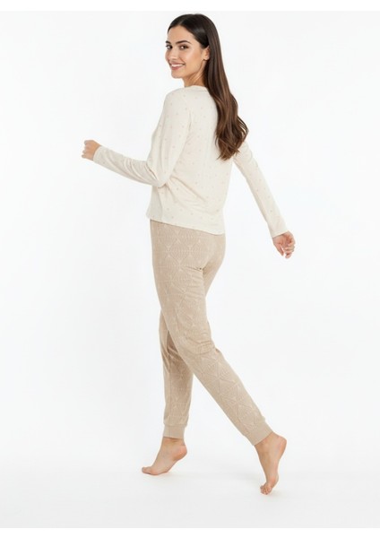 Üstü Love Yazılı Altı Desenli Elite Viscose Uzun Pijama Takımı Krem 3562 fiyatları