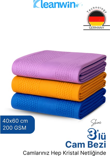 Shine 3’lü Mikrofiber Cam Bezi Seti – Ev ve Araç Cam Temizlik Bezi, Iz Bırakmayan Mikrofiber Bez