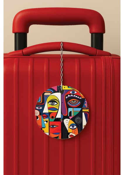 Desenli Baskılı Pleksi Zincir Aparatlı Bavul Etiketi Valiz Etiketi Duvar Sanatı