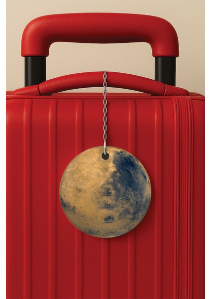 Desenli Baskılı Pleksi Zincir Aparatlı Bavul Etiketi Valiz Etiketi Ay