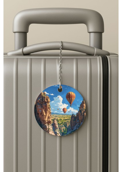 Pleksi Zincirli Bavul Etiketi Seyahat Tatil Için Tasarım Valiz Etiketi Kapadokya Çizim