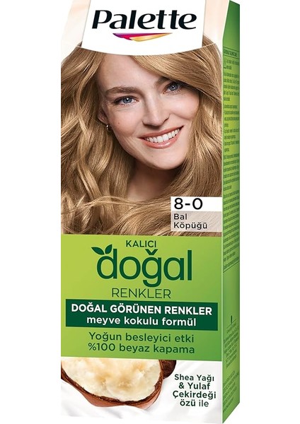 Kalıcı Doğal Renkler 8-0 Bal Köpüğü Saç Boyası, Tek Ebat