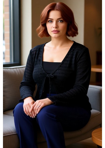 Kadın Esnek Dokulu V Yaka Bağlantılı Uzun Kollu Örme Üst Kaliteli Şık Rahat Modern Zarif Günlük