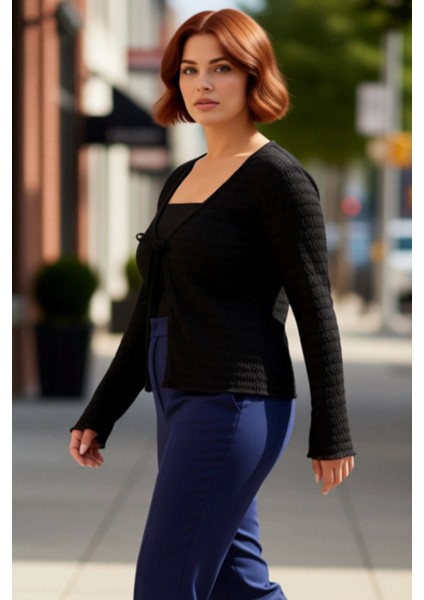 Kadın Esnek Dokulu V Yaka Bağlantılı Uzun Kollu Örme Üst Kaliteli Şık Rahat Modern Zarif Günlük fırsatları