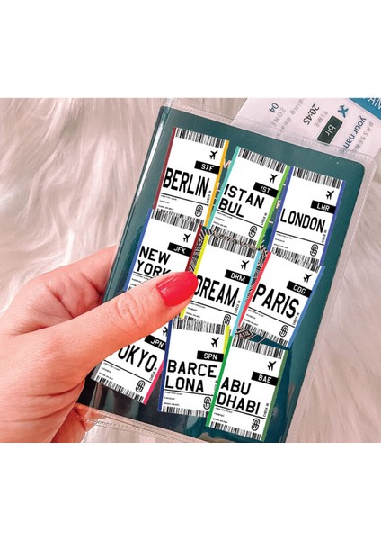 Tüm Ülke Pasaportları ile Uyumlu Şeffaf Pvc Baskılı Cepli Pasaport Kılıfı Kabı - Fly Ticket