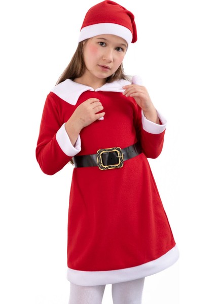 Kırmızı Kız Çocuk Yılbaşı Temalı Şapkalı Elbise 23326 fiyatları