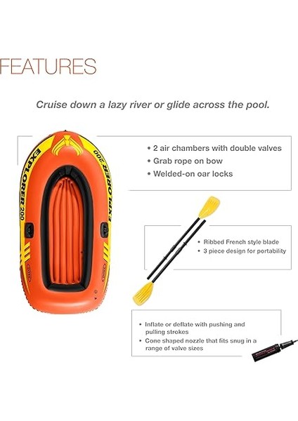 58331 Explorer 200 Bot+Kürek+Pompa Set 185 Cm, Su Sporları, Plaj Malzemesi, Şişme Ürün, Yüzme Aksesuarı, Kamp, Dalış, Güvenlik modelleri