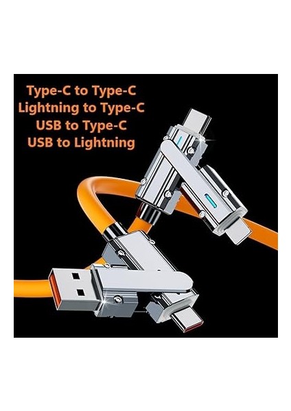 [4'ü 1 Arada] 60W Type C Hızlı Şarj Kablosu Çoklu Kalın Kopma Karşıtı Type C ve Lightning Girişli Cihazlar Ile Uyumludur iPhone 15 14 13 12 11 7, Galaxy S24 S23 S22 S21 A54 A34 ile Uyumludur modelleri