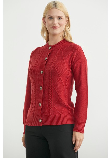 Düğmeli Oversize Angora Triko Hırka - Kırmızı fiyatları