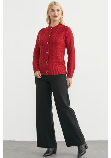 Düğmeli Oversize Angora Triko Hırka - Kırmızı modelleri