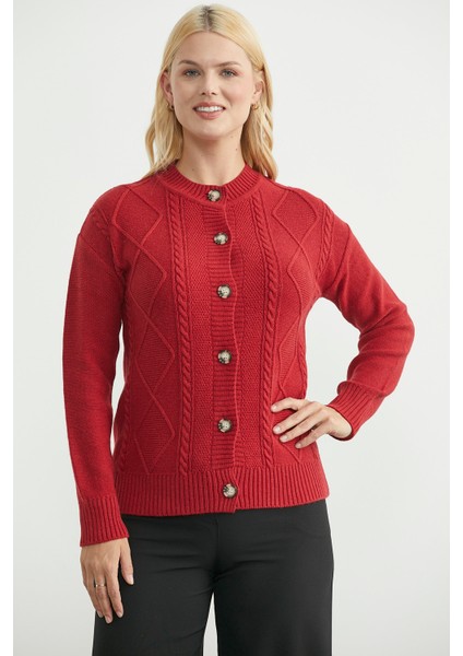 Düğmeli Oversize Angora Triko Hırka - Kırmızı fırsatları