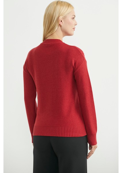 Düğmeli Oversize Angora Triko Hırka - Kırmızı indirimleri