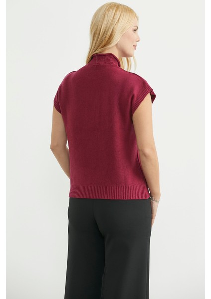 Dik Yaka Kolsuz Triko Süveter - Bordo indirimleri