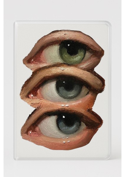 Şeffaf Pasaport Kılıfı Kalın Mikron Kart Bölmeli Desenli Pasaport Kabı - Three Eyes