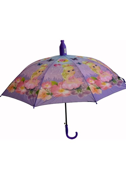 Katlanabilen Koruma Kılıflı Bardaklı Düdüklü 70 Cm! Lila Kız Çocuk Şemsiyesi