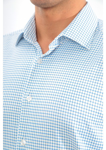 Slimfit Beyaz Mavi Kareli Erkek Gömlek Likralı Dar Kesim Yapısıyla AS045085/13 fiyatları