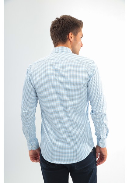 Slimfit Beyaz Mavi Kareli Erkek Gömlek Likralı Dar Kesim Yapısıyla AS045085/13 fırsatları