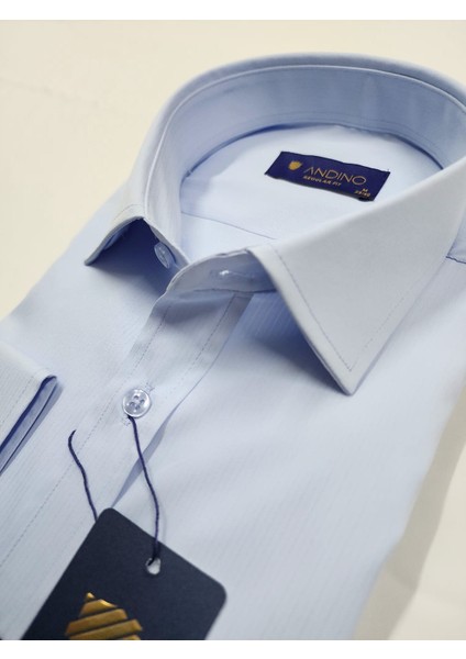 Regularfit Mavi Çizgili Erkek Gömlek Likralı Esnek Kumaş Yaka Alttan Düğmeli AR0720709-03 modelleri