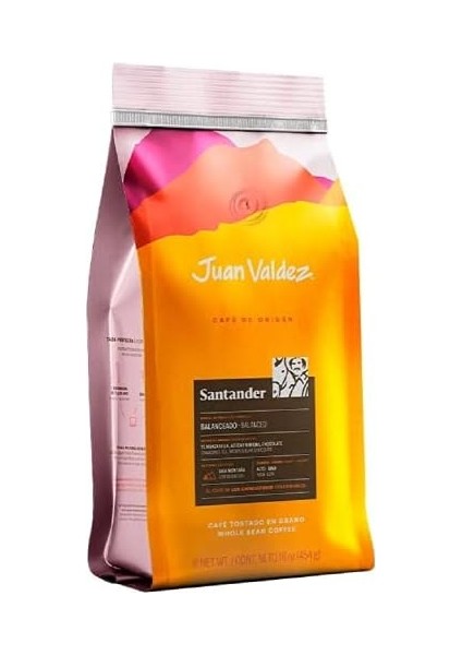 Juan Valdez Santander Single Origin Orta Kavrulmuş Çekirdek Kahve, Dengeli, 454GR