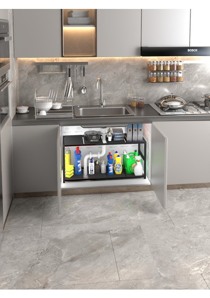 Genişletilebilir Raf Ayarlanabilir Düzenleyici Suya Dayanıklı Mutfak Düzenleyici Banyo Düzenleyici