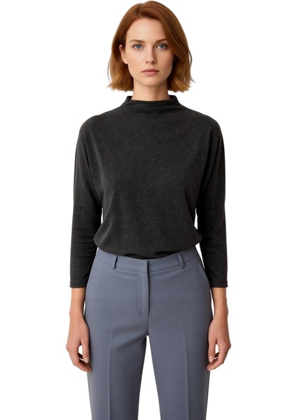 Kadınlar Için Dik Yaka Yarasa Kol Uzun Kollu Örme Üst Kaliteli Şık Rahat Modern Zarif Günlük fiyatları