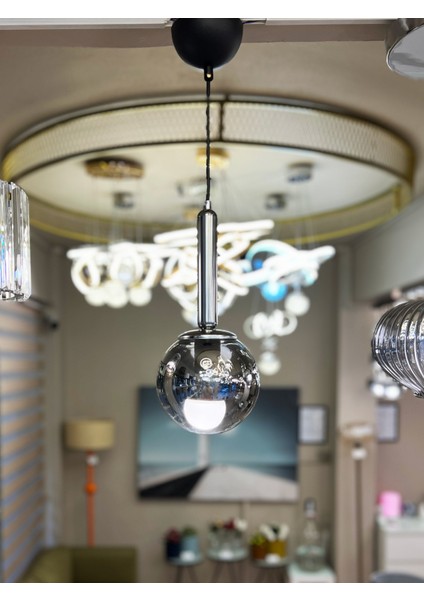 Globe Black & Silver Slim FÜME Cam Avize