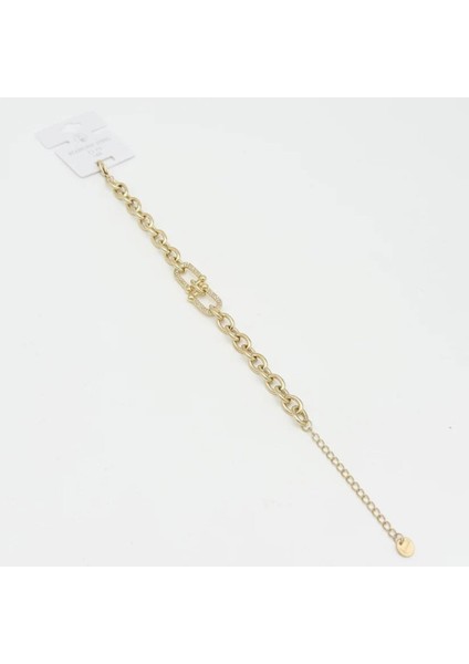 Altın Renk Işıltılı Toka Detaylı Zincir Model Ayarlanabilir Çelik Bileklik