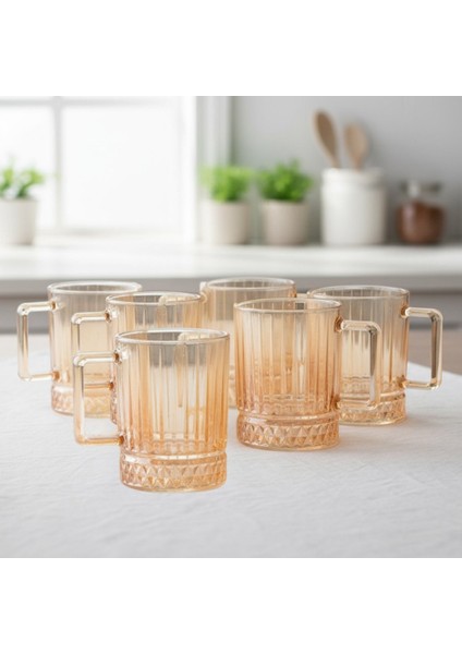Elysia Dekor Amber Renk 6 Kişilik Cam Çay-Kahve Kupa Takımı – 6 x 210 Ml. modelleri