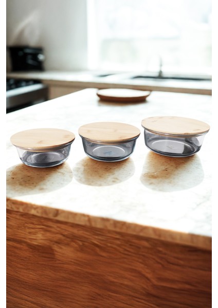 Selora Cam 3’lü Saklama Kabı Seti Bambu Kapaklı 400 ml – 620 ml – 950 ml modelleri